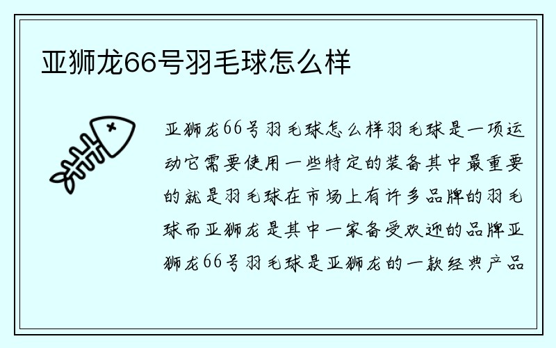 亚狮龙66号羽毛球怎么样